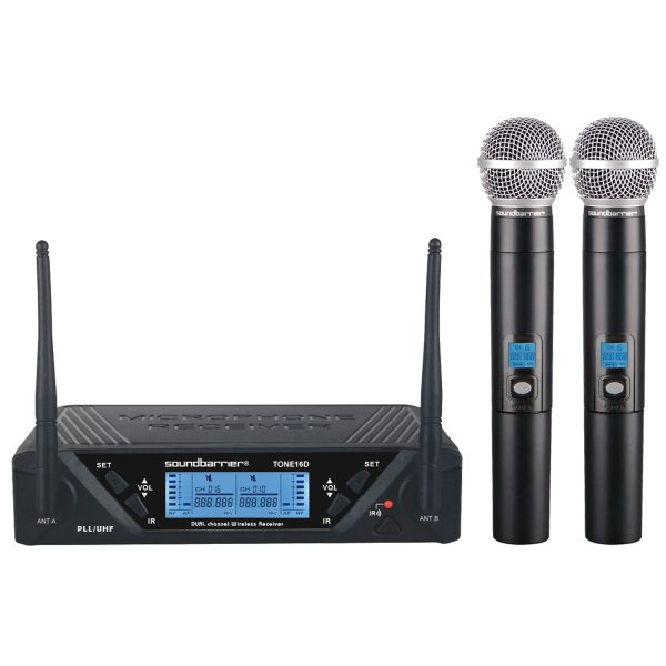 Sistema de micrófono inalámbrico dual UHF de 16 frecuencias seleccionables