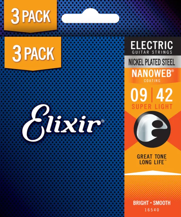 Pack 3 Set Cuerdas Elixir Guitarra Eléctrica 09-42 NANOWEB 16540